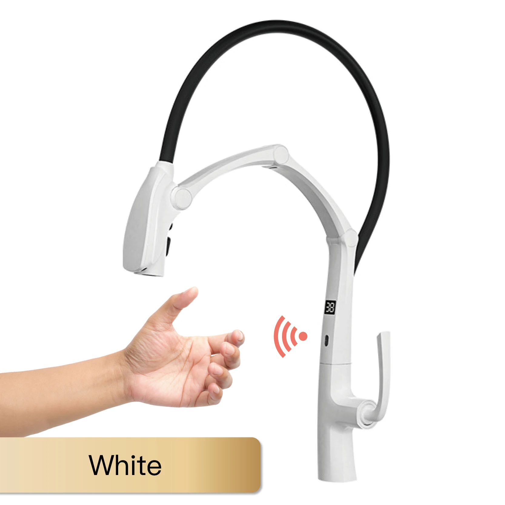 

AITANA Gun Grey Роскошный латунный кухонный смеситель со светодиодным дисплеем, бесконтактный датчик, выдвижной 3-функциональный распылитель, водосберегающий смеситель для раковины