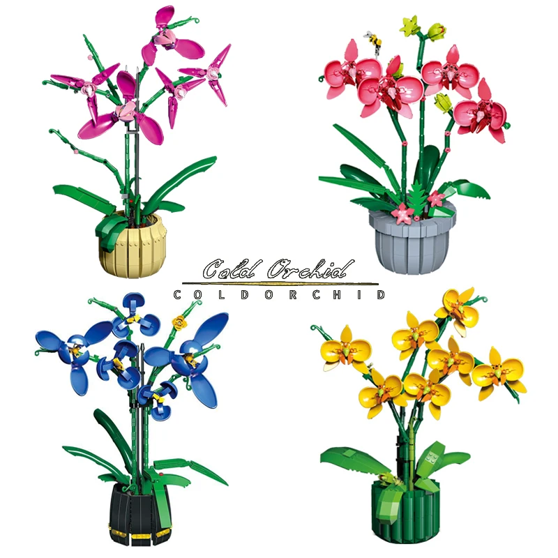 

Romantic Bouquet Orchid Flowers Building Blocks City Immortal Flower Home Decoration Diy Friends Bricks Toys For Kids Girls Gift
