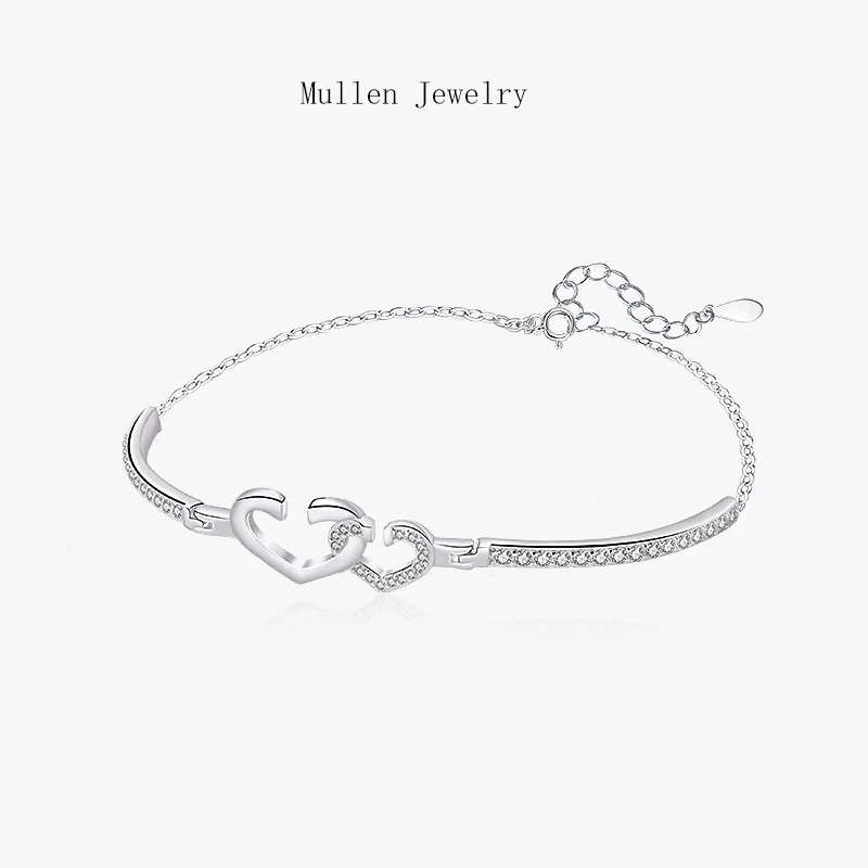 

Double Ring Love S925 Silver Bracelet Female Personality Simple Elegant Vintage Micro Inset Zircon Fine Jewelry Gift