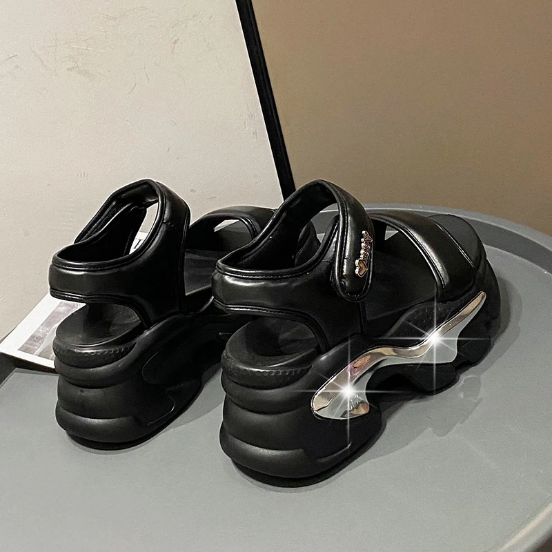 Summer Wedges Sandals 8CM Ladies Beach Slippers High Heel Sandals Women Casual Shoes Platform Chunky White Shoes Sandalias Mujer