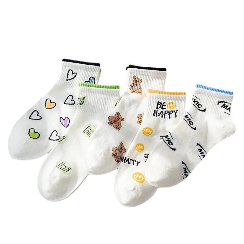

Women Socks Cute Love Heart Cotton Harajuku Girl Female Happy Bear Print Sock Dropshipping Supplier Women's Calcetines Wholesale