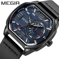 megir 2022 creative square sports quartz watch men waterproof luminous date leather mens watches top brand luxury wristwatch