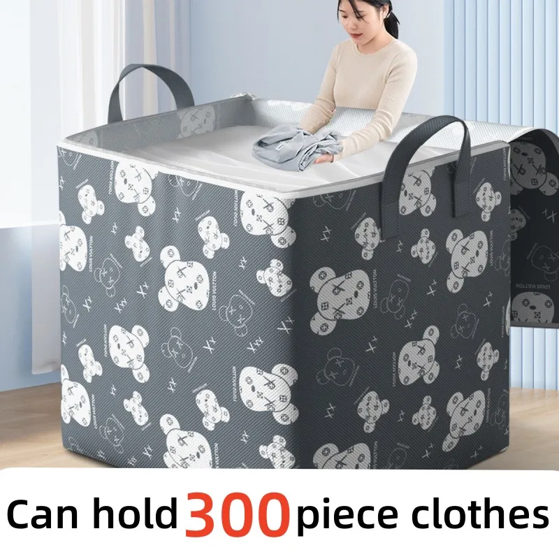 

Large Zipper Quilt Clothes Storage Bag Non-Woven Printed Bed Sheet Organizer Case Waterproof Moisture-Proof Luggage Moving Pouch