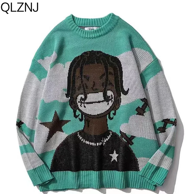 Spring Harajuku Vintage Cartoon Anime Knitted Sweater Men Hip Hop Rock Rap Oversize Pullover Women Jumper Ugly Sweaters Y2k Male