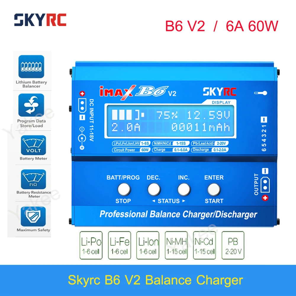 

Original SKYRC IMAX B6 V2 Balance Charger Discharger 6A 60W For DJI Mavic TB4X NiMH NiCD LiHV NiCd PB Li-ion Battery Charger