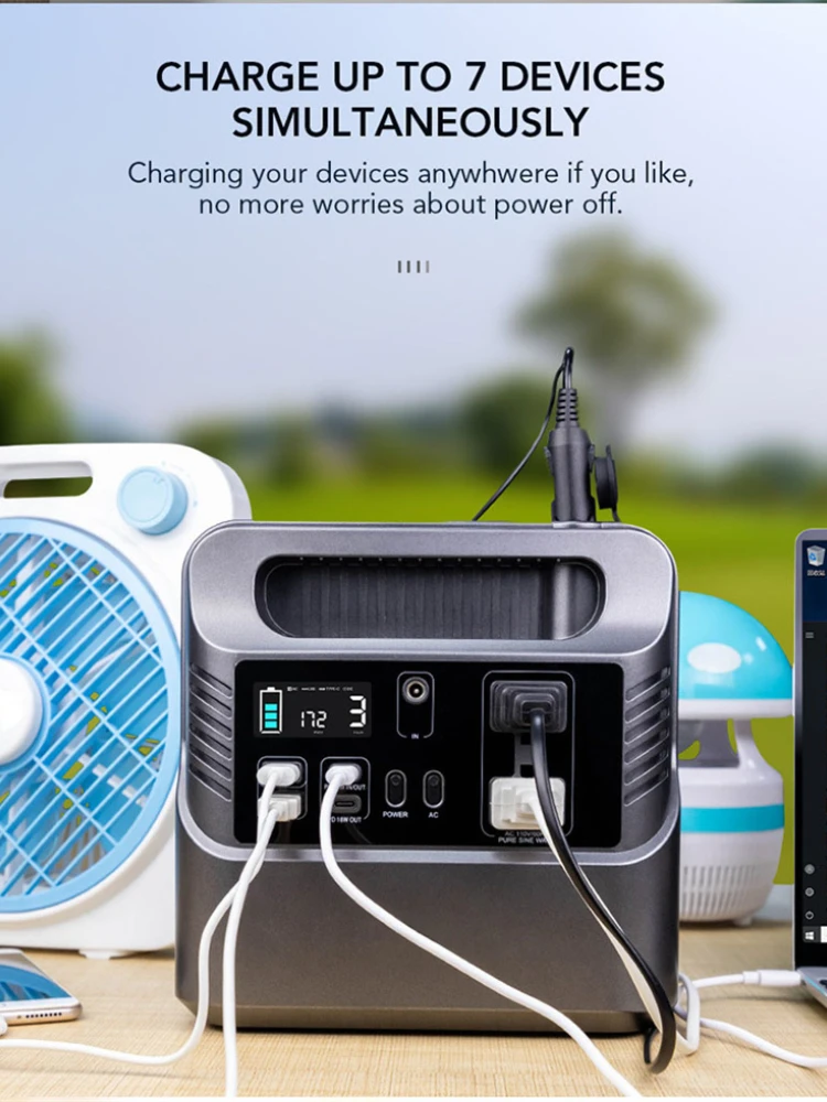 

Portable outdoor emergency power supply300w 500w outdoor power supply PD fast charge pure black wave energy storage power supply