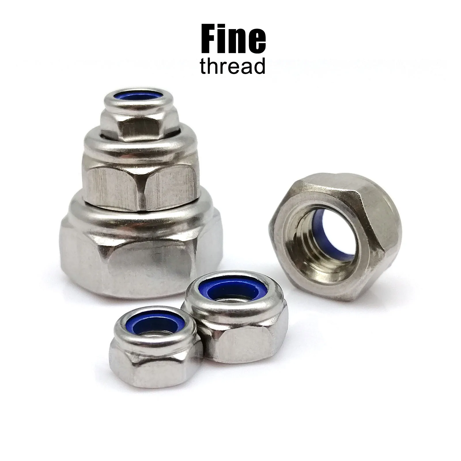 

2/5/10pcs Fine Thread M5 M6 M8 M10 M12 M14 M16 DIN985 304 Stainless Steel Hex Hexagon Nylon Insert Self Lock Nut Nylock Locknut