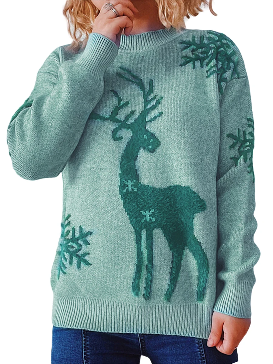 

Women s Christmas Sweater Ugly Reindeer Snowflakes Crewneck Pullover Xmas Knit Jumper Ugly Christmas Sweater Jumper Pullover