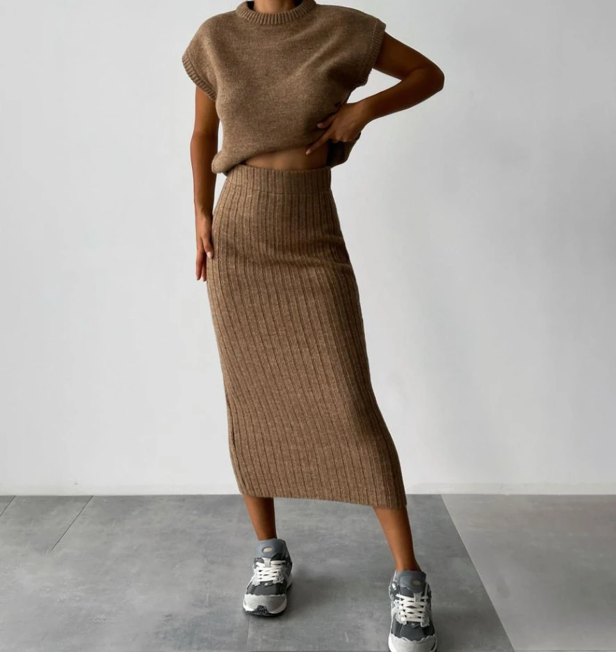 Женские комплекты из двух предметов свитер топ без рукавов облегающий комплект с