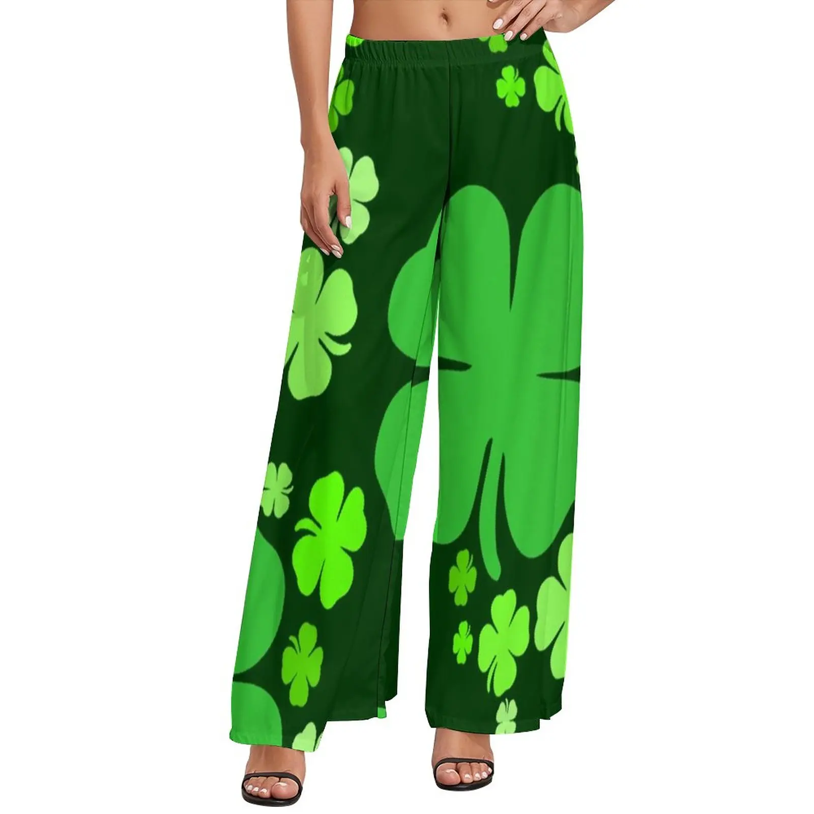 

St Patricks Day Pants Lucky Shamrocks Celebrate Fashion Straight Wide Pants High Waist Trendy Trousers Big Size 4XL 5XL
