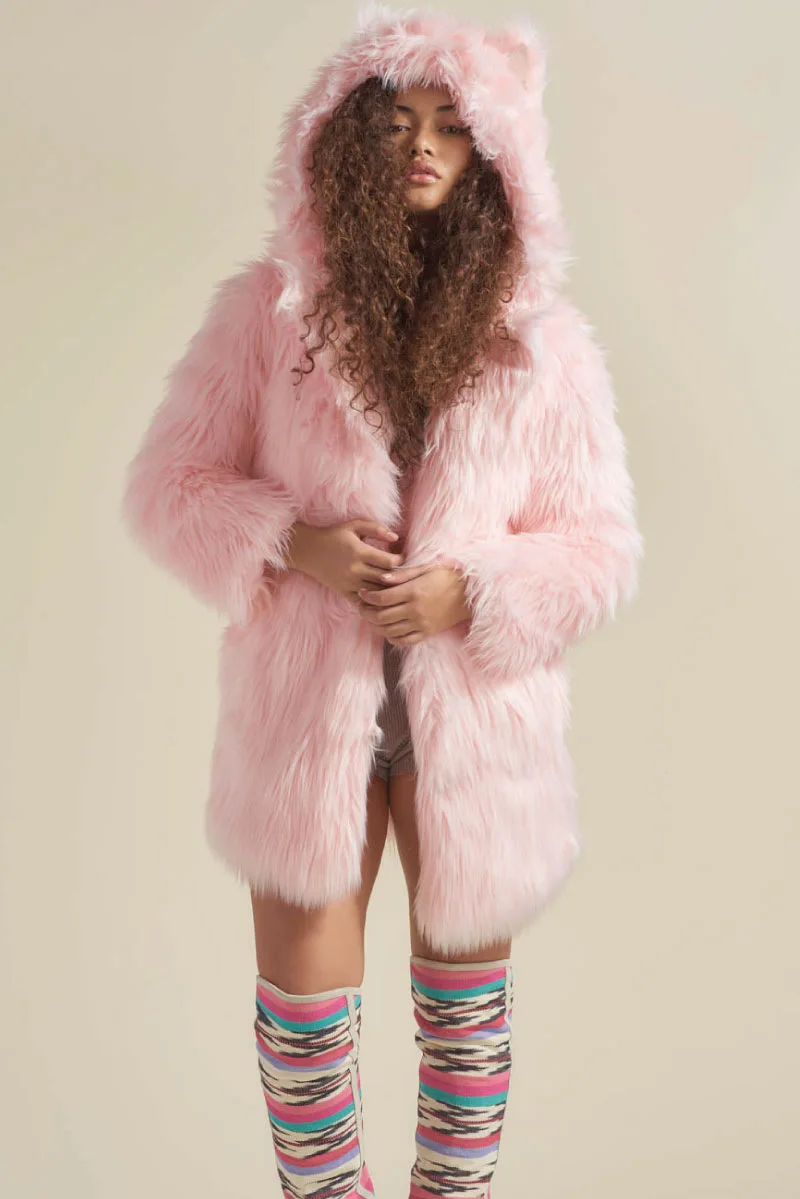 2022 faux fur coat long pink Outwear hooded