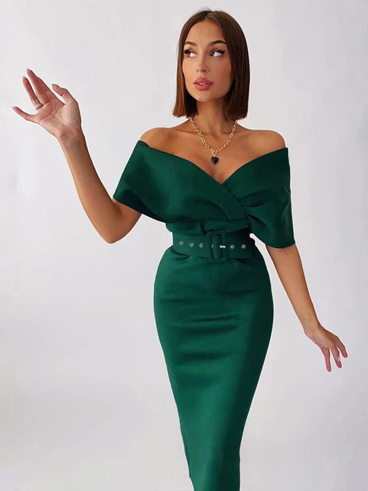 PLEINDI Luxury Evening Dresses Boat Neck Straight Sleeveless Tea-Length Chiffon 2022 New of Sashes Exquisite Prom Dress Women