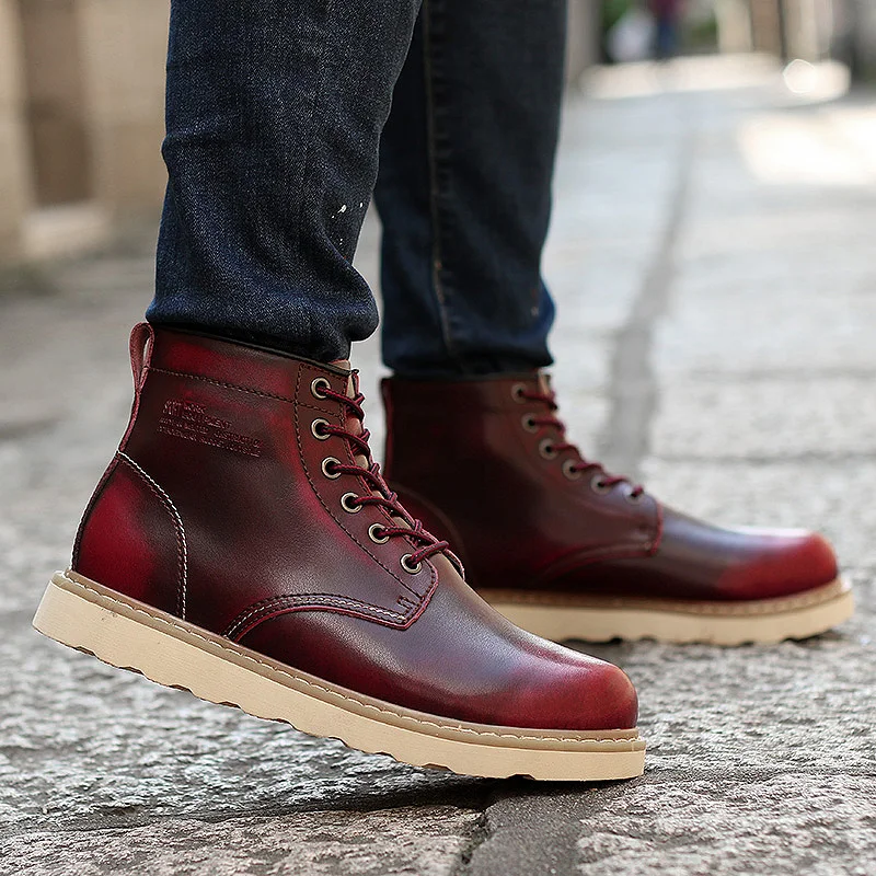 Зимние классические модные мужские кожаные ботильоны мотоциклетные меховые