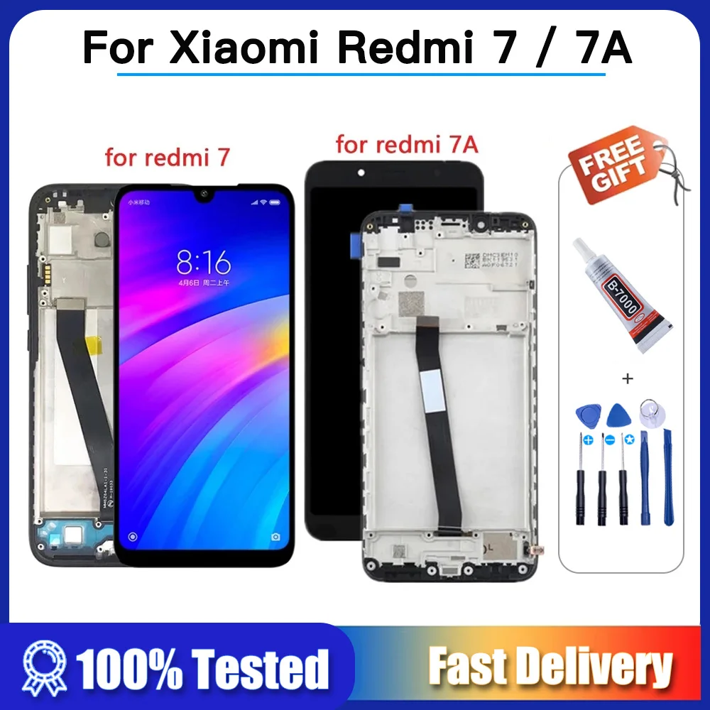 

ЖК-дисплей с рамкой для Xiaomi Redmi 7A, сенсорный дигитайзер в сборе для Xiaomi Redmi 7, ЖК-дисплей, запасные части и инструменты
