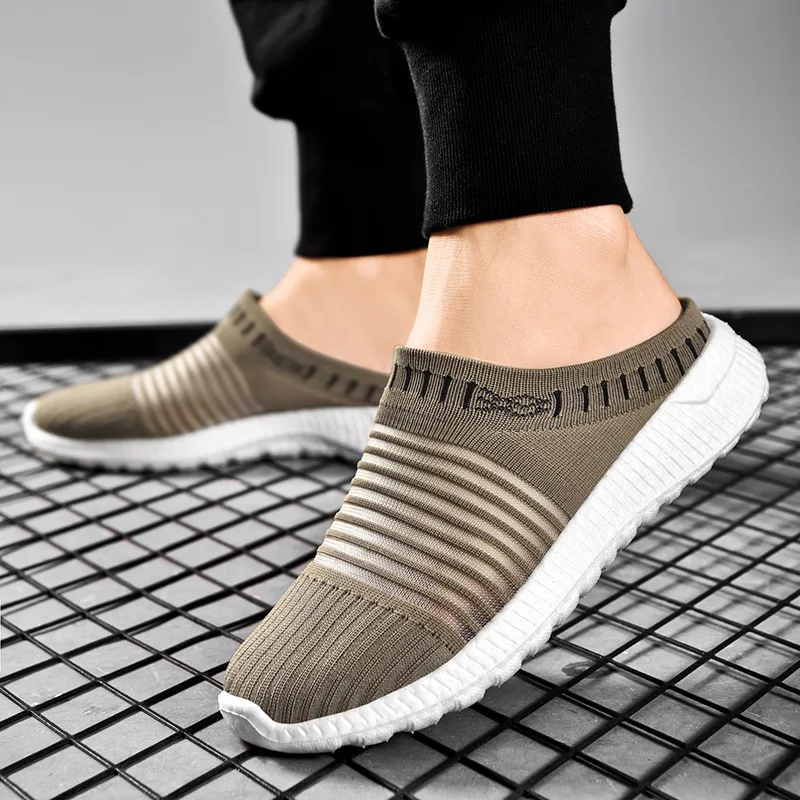 

Men's Half Slippers Breathable Mesh Loafers Sandals Casual Light Walking Vulcanized Shoes Low Help Cozy Wedge Lazy Sneakers Men