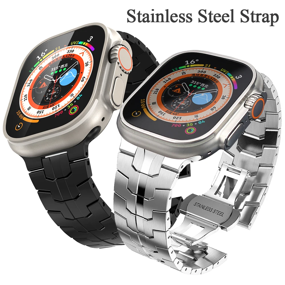 

Luxury Stainless Steel Strap For Apple watch Ultra 49mm band SE/6/5/4/3/2 38mm 42mm For iWatch 7 8 41mm 45mm Metal Bracelet
