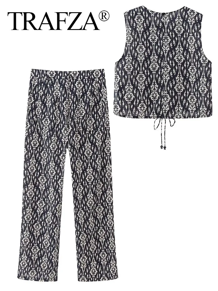 

Жилет TRAFZA женский с бантом, свободный удобный стильный топ с завышенной талией, хлопковые штаны с принтом