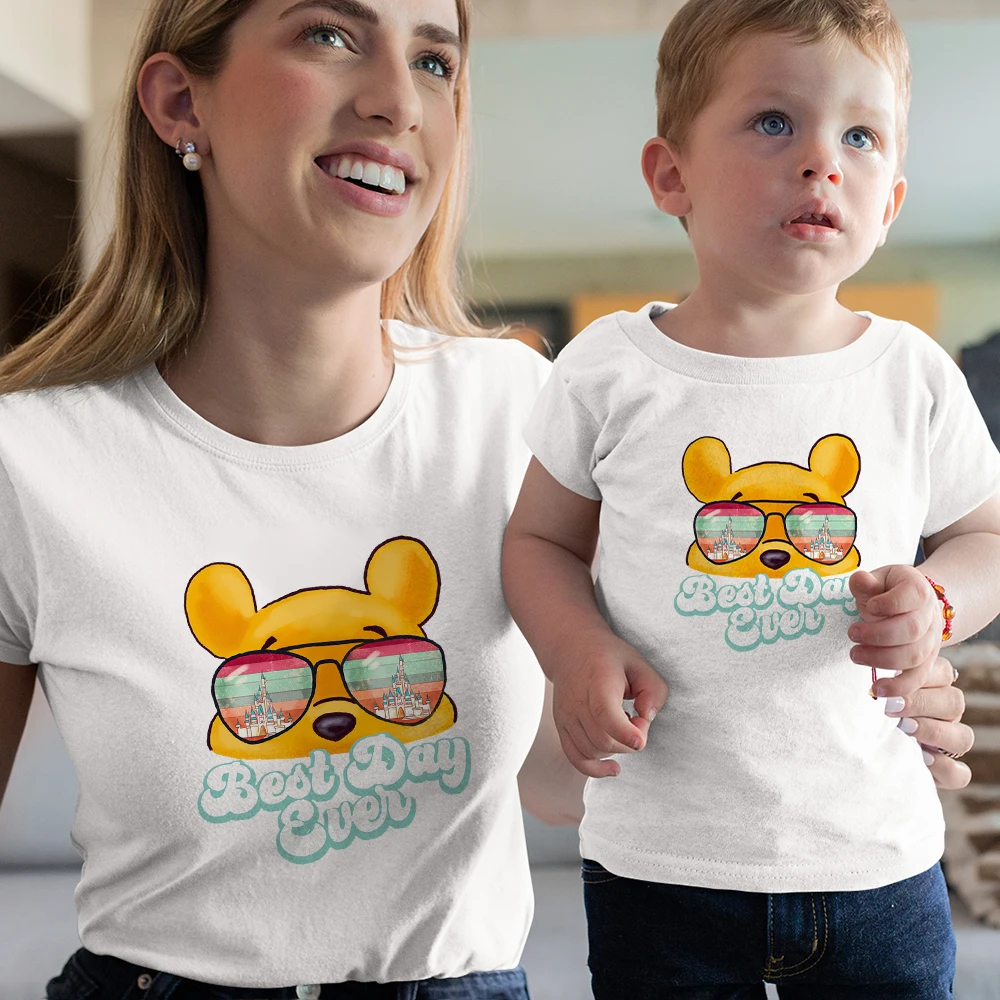 

Disney Winnie The Pooh Fashion Family Matching Clothes Summer Mom and Kids Street Casual T Shirt Encanto Cartoon Aesthetic