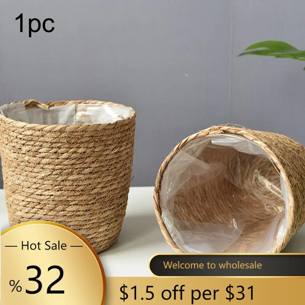 

1pc Seagrass Planter Basket Indoor Planter Storage Basket Flower Pot With Waterproof Liner Housewarming Gift Storage Basket