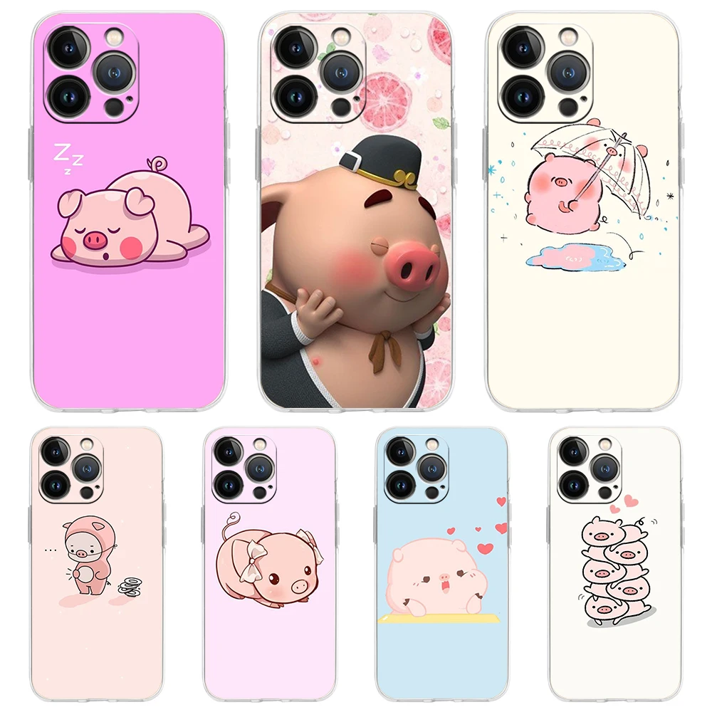 

Cute Pink Pig Cartoon Transparent Silicone Phone Case For iPhone 14 13 12 11 Pro Max 8 7 Plus X XS Max XR SE 2020 Coque Shell