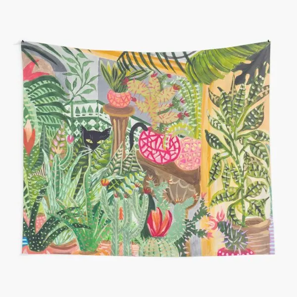 Черная кошка в саду гобелен художественное украшение для йоги одеяло