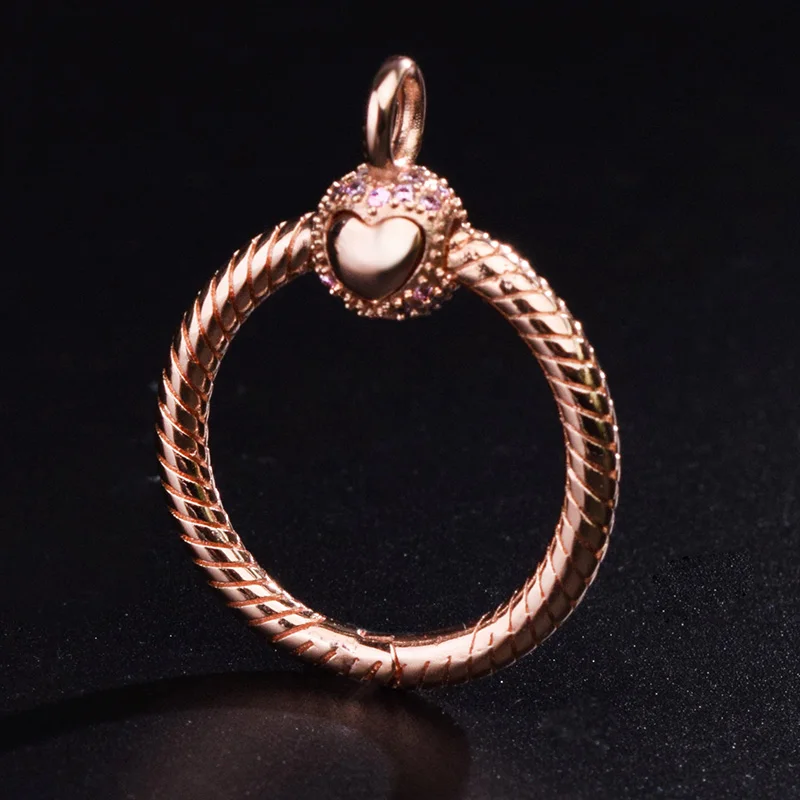 

925 Solid Silver Beads Moments Rose Pink Small Pave O Pendant Necklace Fit Pandora Original Moment Charms Women DIY Jewelry Gift