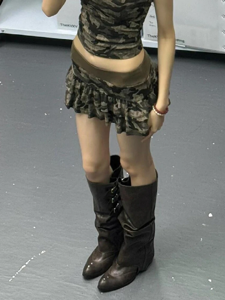 Женская камуфляжная юбка с высокой талией универсальная в американском стиле