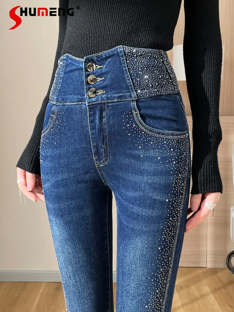 

Тяжелая вышивка Лидер продаж обтягивающие джинсы для женщин 2023 Новинка весна осень тянущиеся обтягивающие брюки из денима с завышенной талией