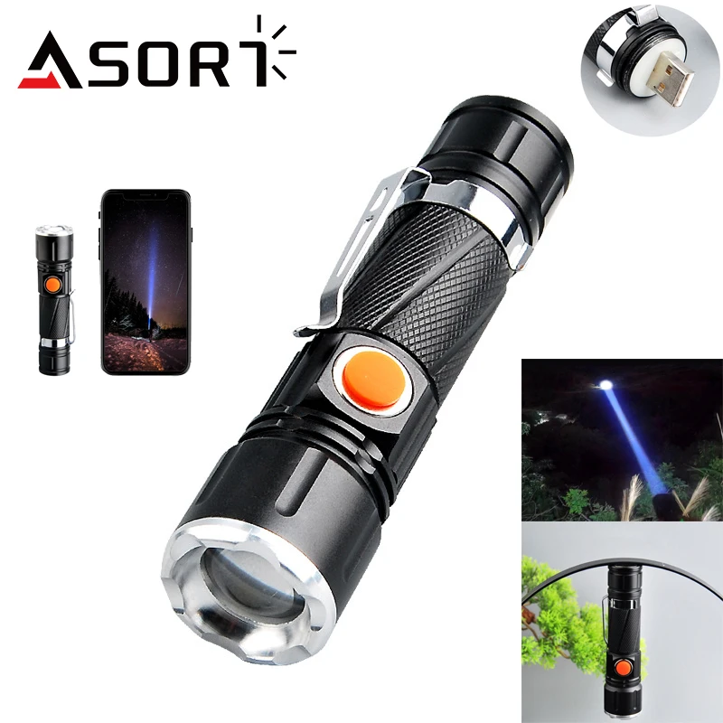 Mini Led Bright Flashlight High Power Telescopic Zoom Usb Rechargeable Torche Powerful Tactical Light for Outdoor Camping