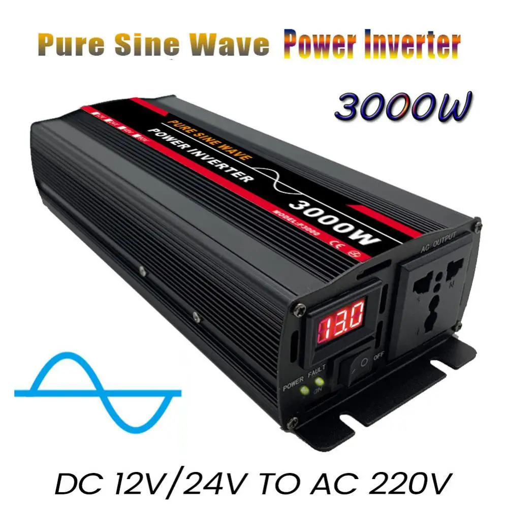 3000w Pure Sine Wave Inverter  DC 12v 24v To AC 220V  Voltage Transformer  LED Display  Solar Car Converter For Home Outdoor