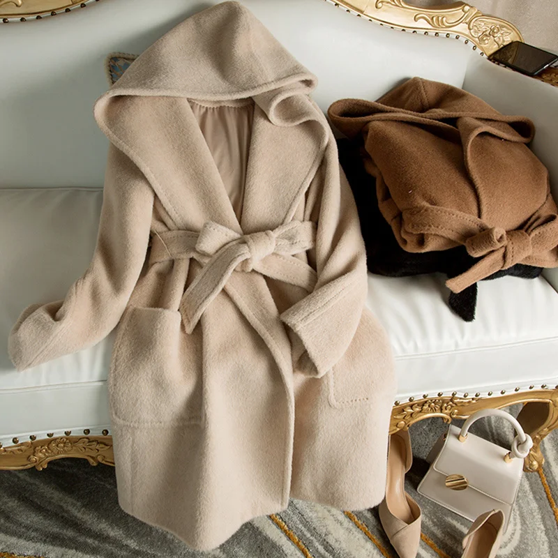 

Double-sided Cashmere Jacket High Quality Hooded Wool Womens Winter Clothing 2023 Real Fur Coat Women Winterjas Dames Zm