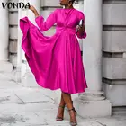 Платье VONDA женское атласное с длинным рукавом-фонариком, элегантное свободное однотонное, большие размеры, на весну и осень