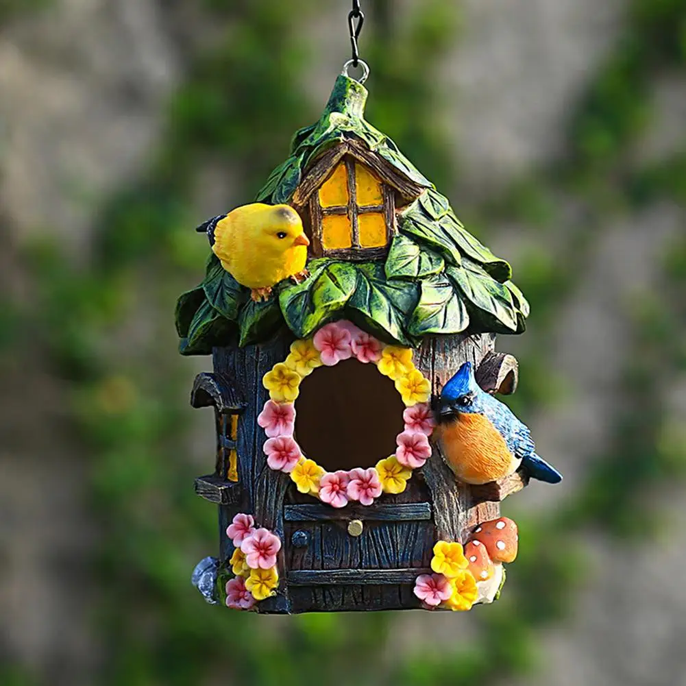 

New in Bird House with Chain Lovely Modelling Hand-painted Resin Parrot Outdoor Bird Nest Garden Garden Decoration Yard Decor