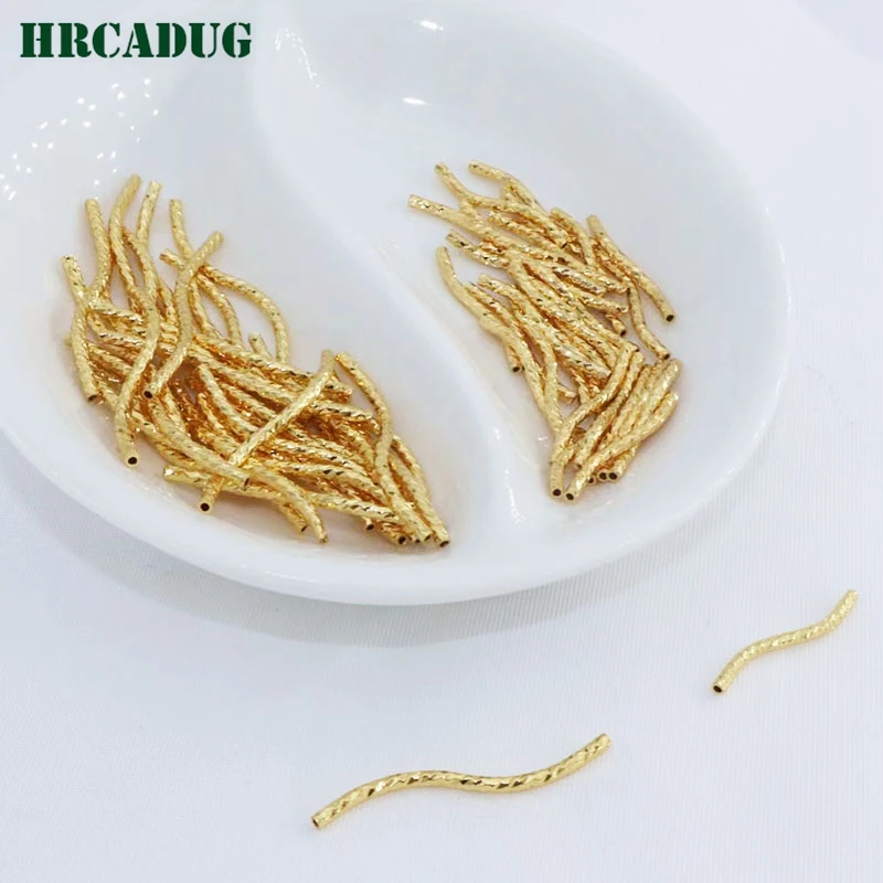 DIY Accessories S Shape Curved Tube 18K Gold Plated Brass Metal Twisted Tube Beads Connectors For Jewellery Components Findings