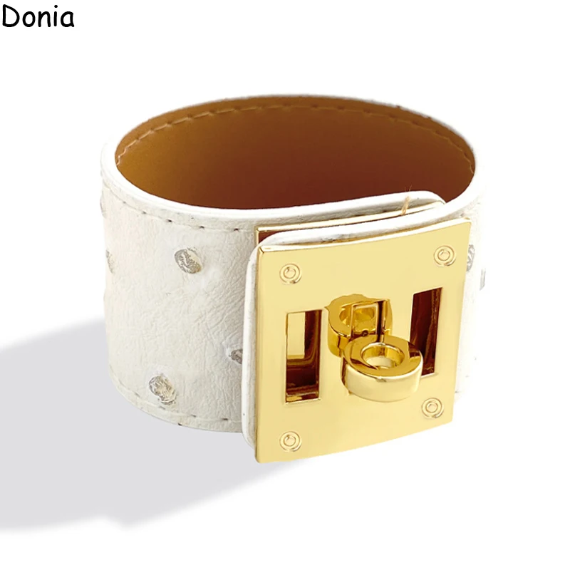

Donia Jewelry European and American fashion 316L stainless steel rotatable buckle adjustable wide leather rope luxury bracelet
