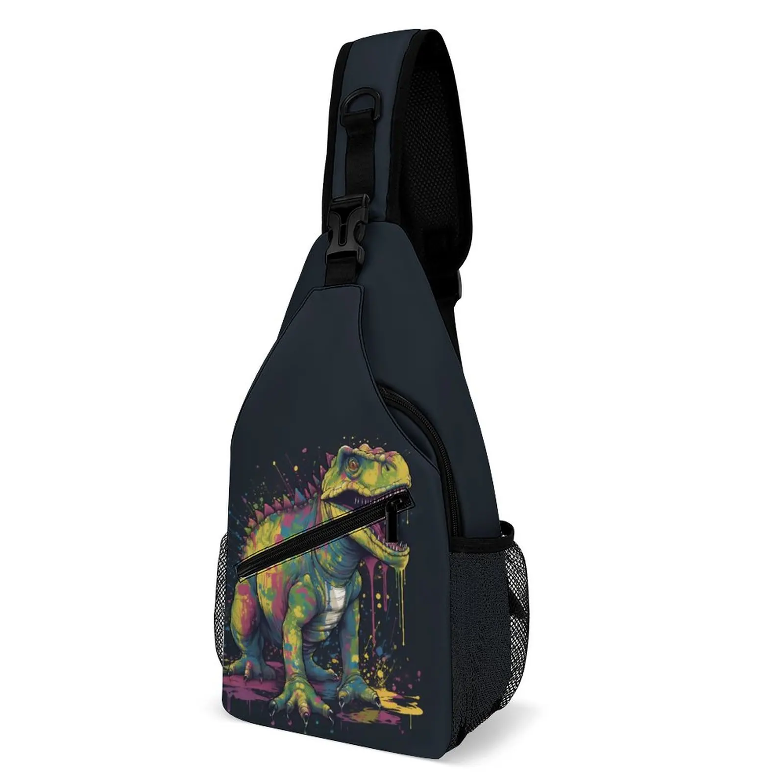 

Dinosaur Chest Bags Boy Psychadelic Grafitti Cycling Shoulder Bag Casual Graphic Design Small Bag High School Daily Sling Bags
