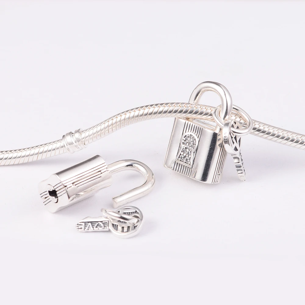 Candado de regalo de San Valentín 2022 y colgante de llave, cuentas de cristal de plata esterlina 925, se adapta a pulseras europeas, fabricación de joyas DIY