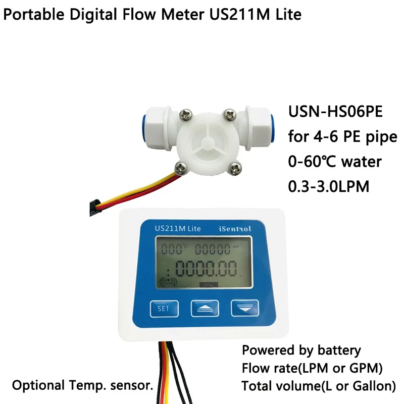 

US211M Lite USN-HS06PE 0.3-3.0L/min Digital Flow Meter Flow Reader Compatible with all our hall effect water flow sensorn Saie
