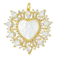 juya handmade 18k real gold plated cubic zirconia pearl shell saint virgin mary charms for christian pendant jewelry making