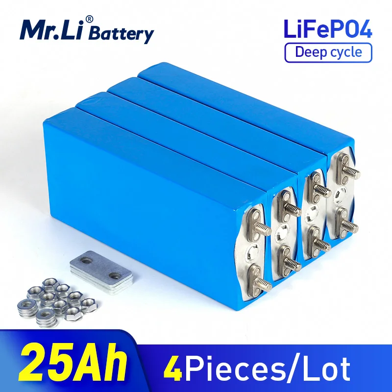 

Mr.Li 4pcs 3.2V 25Ah 30Ah 50ah 100Ah LiFePO4 battery 12V battery Lithium-iron phospha For Solar Energy Storage Solar power