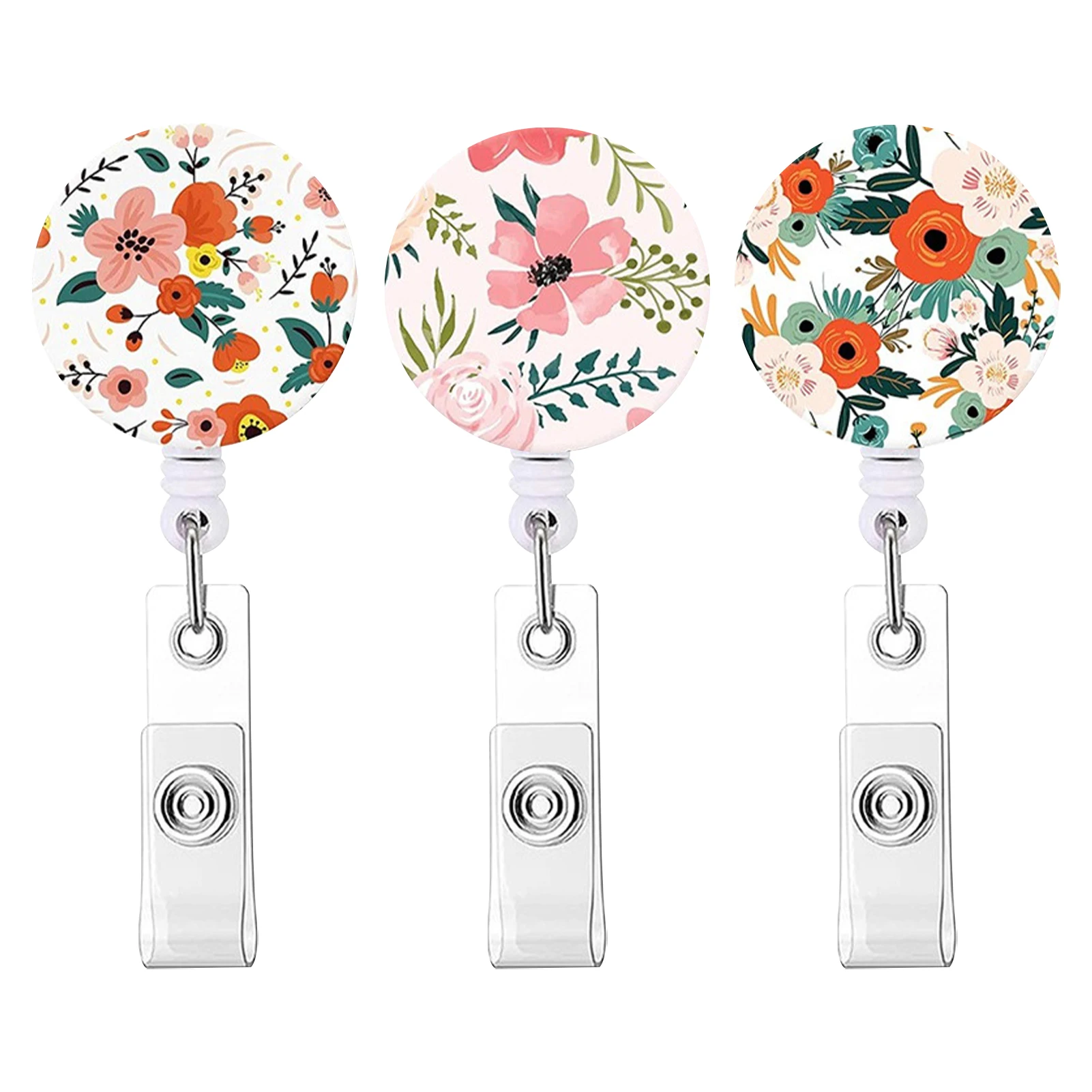 

3pcs Badge Reel Retractable Anti Lost Buckle ABS Nurse Cute With Belt Clip Crystal Telescopic Puller Rotatable Card Holder