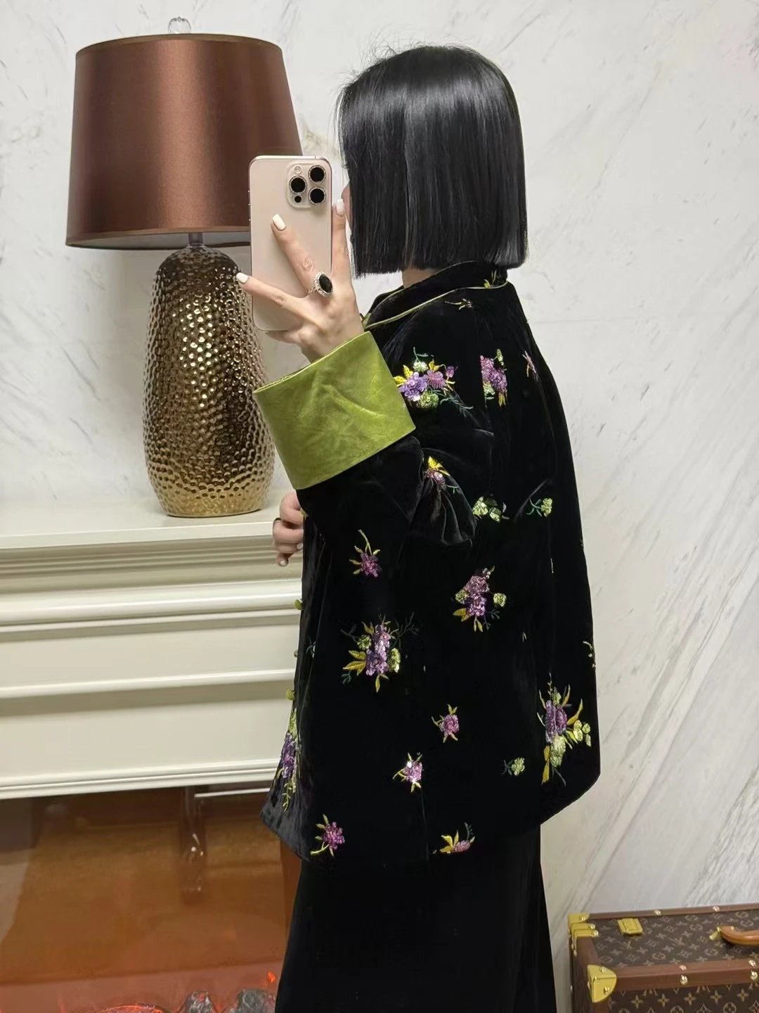 Новое зимнее пальто из шелка + бархата новый китайский стиль с вышивкой бисером