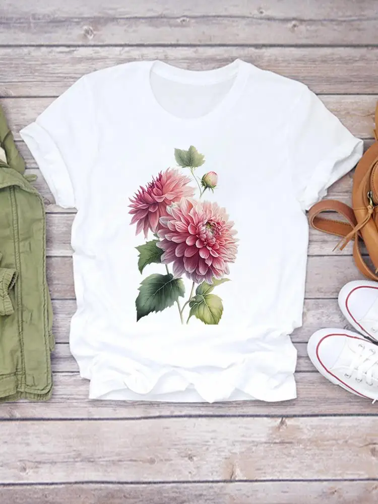 Женская футболка с коротким рукавом цветочным принтом
