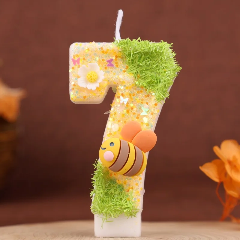 

Детская свеча на день рождения, 1 год, блестящие оригинальные свечи для детского пчелиного сада, беспламенные свечи на день рождения для праздничных тортов