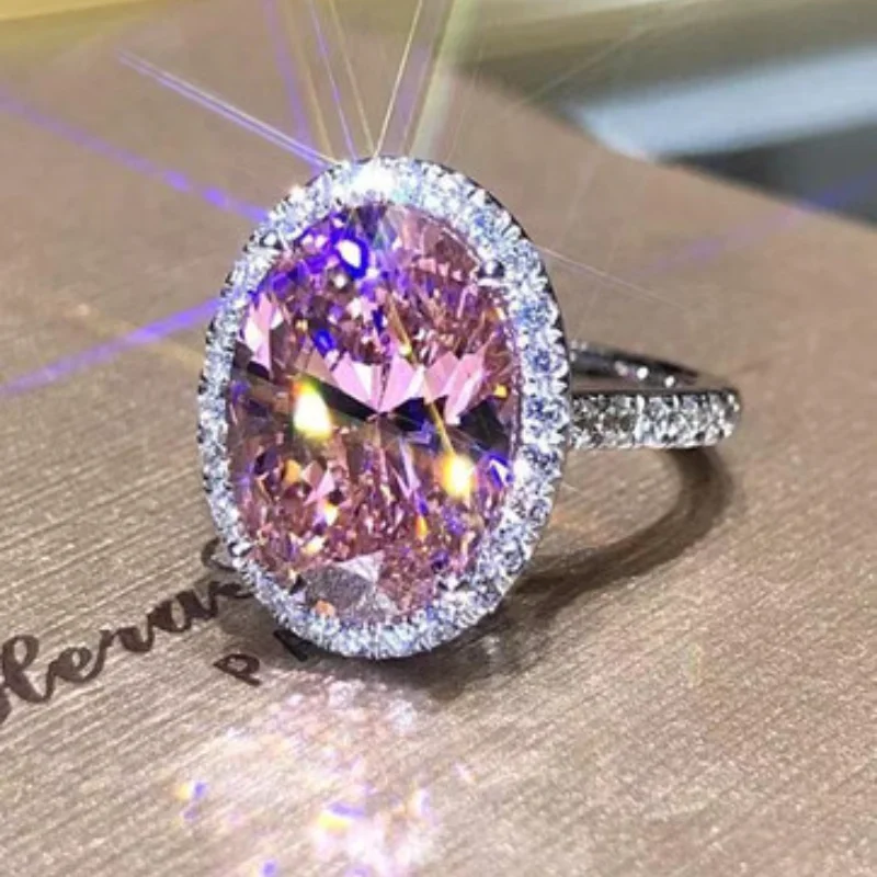 

Dazzling Big Pink Crystal Wedding Rings Cubic Zirconia Rings for Women Luxury Accessories Party Novel Design Band Jewelry