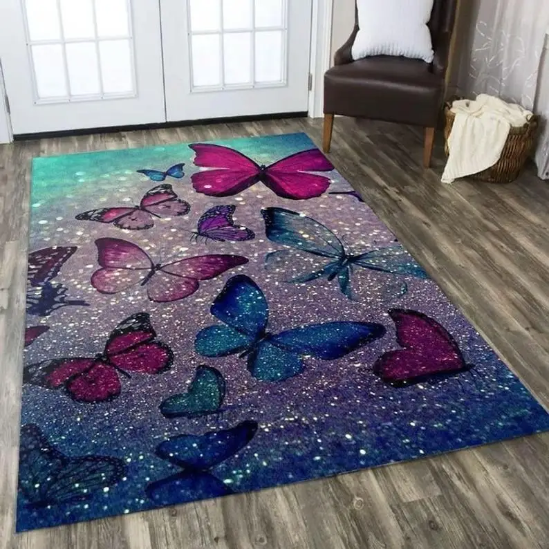 

Colorful Butterflies Rug, Pastoral Area Soft Rugs Bedroom Living Room,Fashion Floor Mat, Non Slip Rugs kitchen floor carpet rug