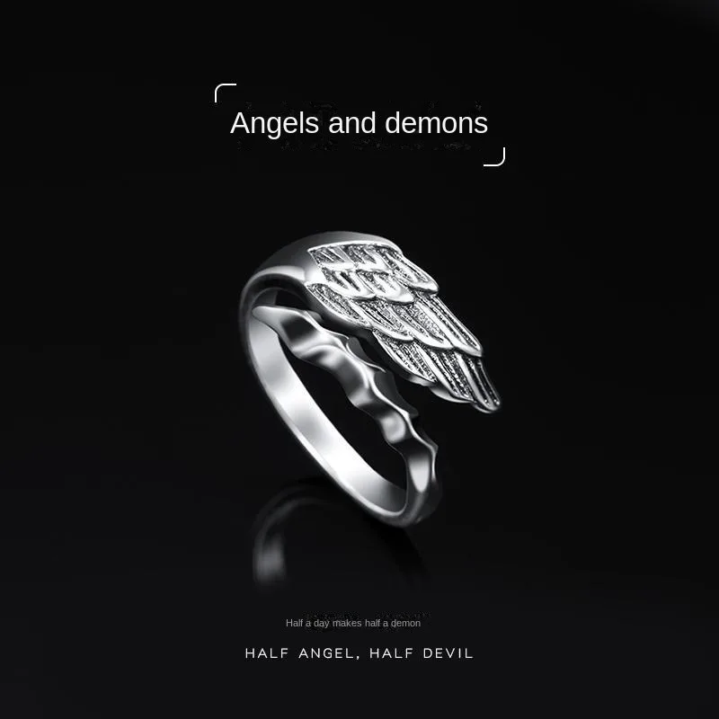 

Кольцо из стерлингового серебра S925, трендовые Индивидуальные Кольца с ангелом и демоном в стиле панк, хип-хоп, ювелирные изделия, оптовая пр...