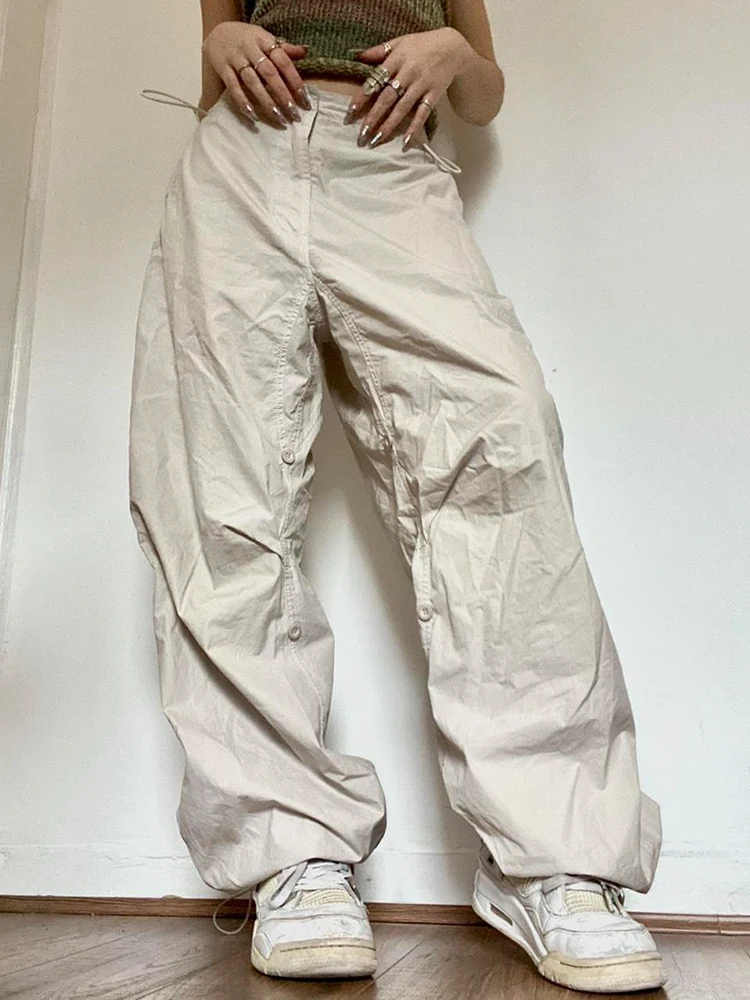 

2023 y2k Khaki Cargo Pants Casual Pocket Drawstring Sweatpants Women Korean Fashion Streetwear Grunge Brown Baggy Pants Capri