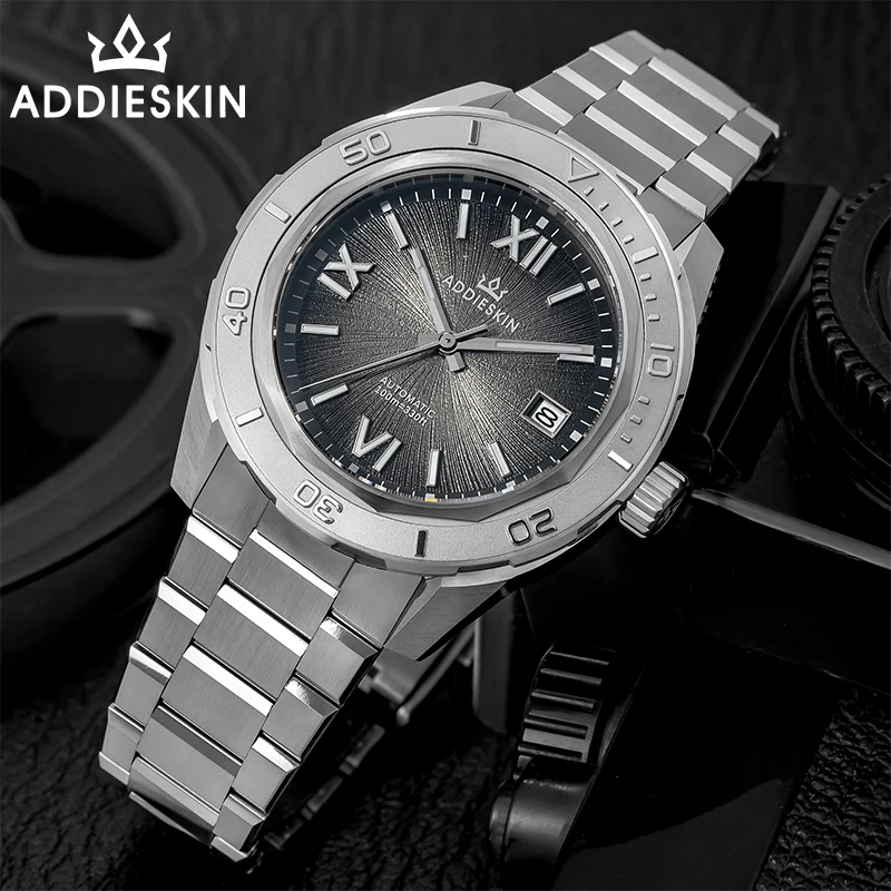 Фото Мужские часы для дайвинга Addieskin K002 40 мм, автоматические, водонепроницаемые, с сапфировым стеклом, светящимися стрелками BGW9, черно-серый циферблат №3