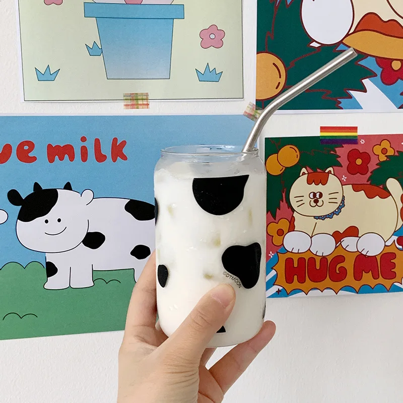 

Japanese-style milk cup milk cow pattern cans heat-resistant glass cup ins wind coffee cup modern classic simple breakfast drink